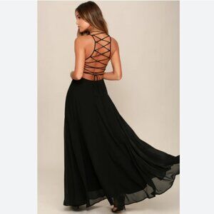 Lulus Size S Strappy To Be Here Black Lace-Up Maxi Dress